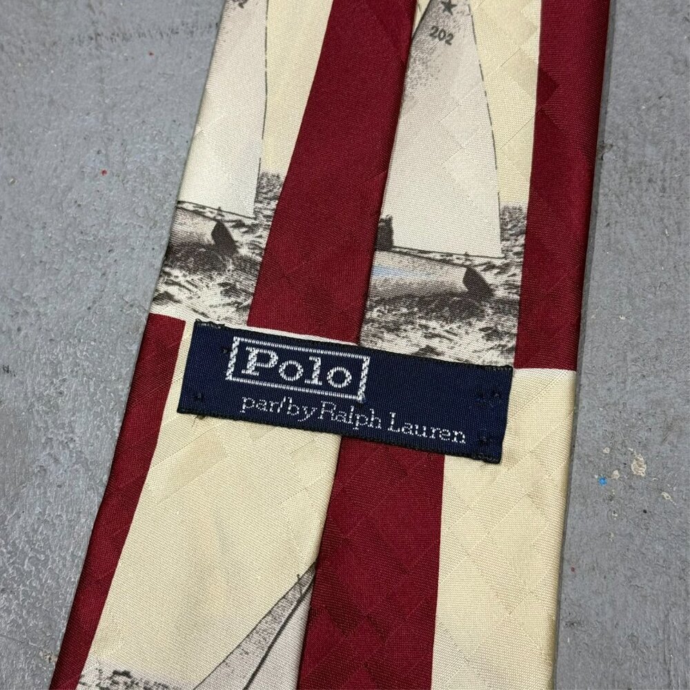 Polo Ralph Lauren Tie Sailboat Print 100% Silk Handmade Satin 4" - Picture 6 of 8